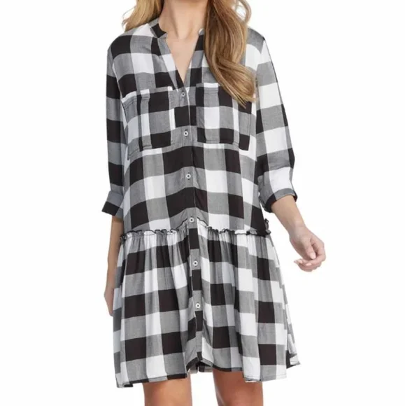 DECKER BLACK PLAID FLOUNCE DRESS - Picture 3 of 8